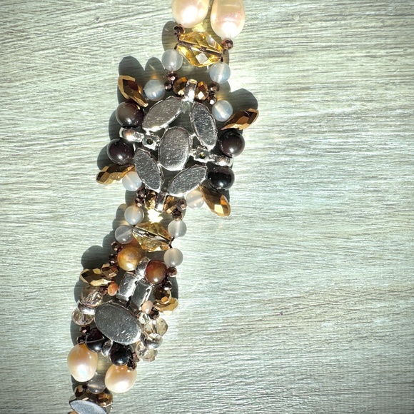 Vintage Bracelet Pearl Crystals Rhinestones Beadwork Silvertone - Picture 6 of 8